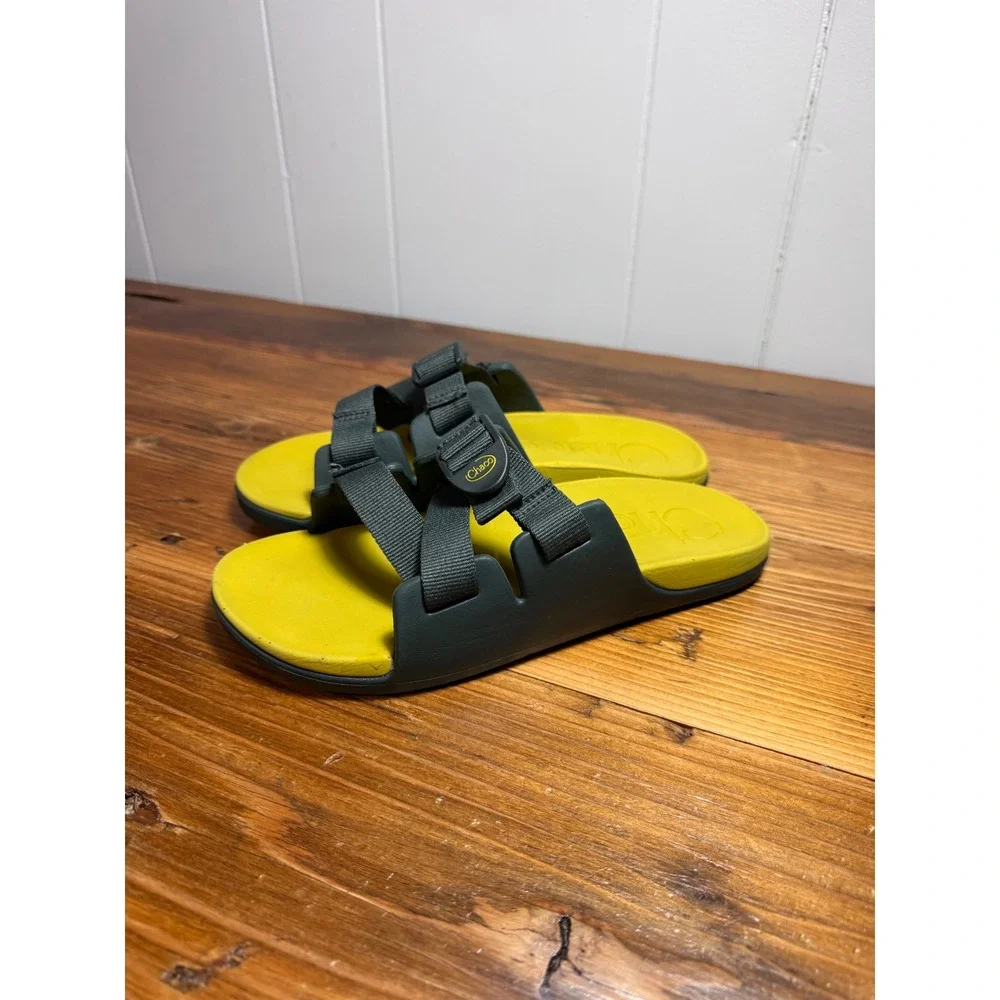 Chaco Chillos Slide Sandals Kids Boys Girls Sz 5 Green Yellow Adjustable Straps